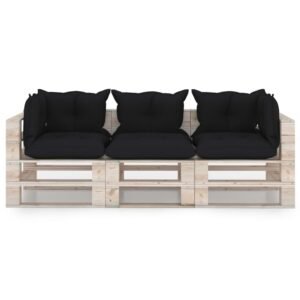 vidaXL Градински 3-местен диван от палети с възглавници бор